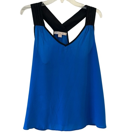 Y2K Forever 21 Cobalt Blue Sleeveless V-Neck Tank Top Blouse Large - Picture 1 of 6
